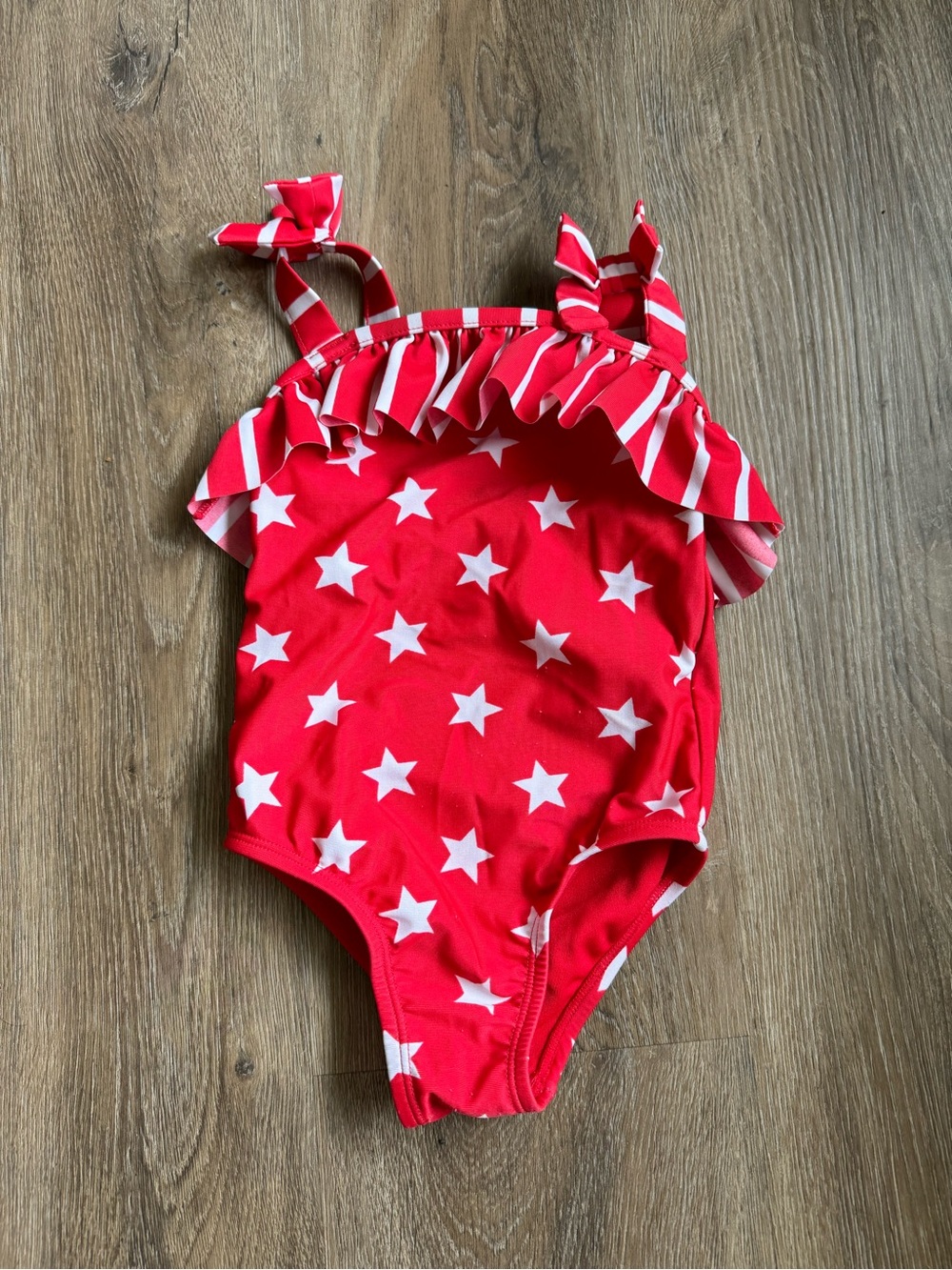 18-24 month Red Star-Print Girls' One-Piece Swimsuit with Ruffle Straps